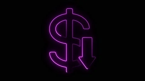 Dollar down neon glowing line icon isolated on black background. Stock Footage 231665360