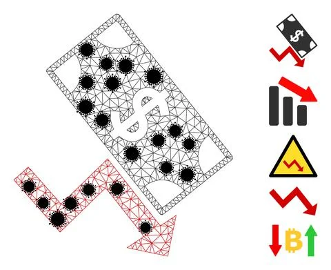 Dollar Down Trend Carcass Mesh Icon with Infectious Items Stock Illustration