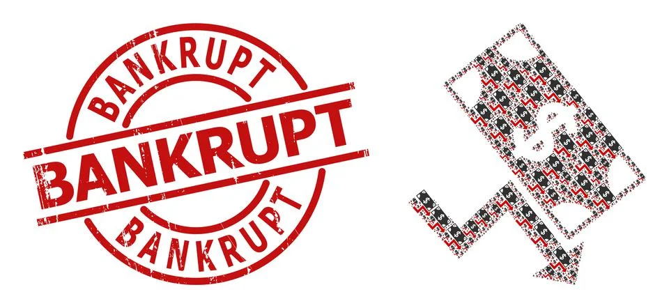 Dollar Down Trend Icon Recursion Mosaic and Rubber Bankrupt Stamp Seal Stock Illustration