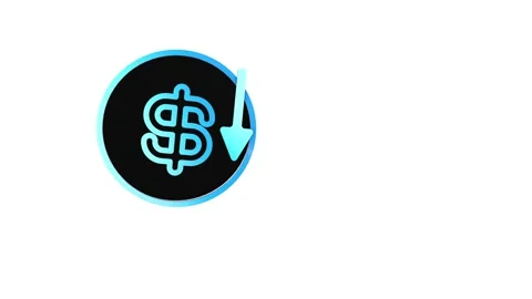 Dollar. Downward movement. Icon. Black background. Stock Footage 262884904