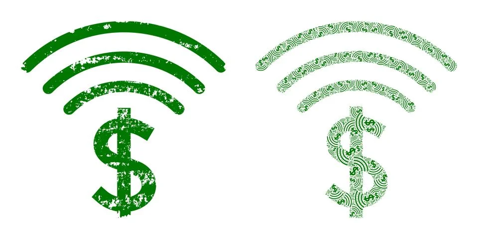 Dollar Emission Icon Recursive Composition and Grunge Textured Icon Illustrazione stock