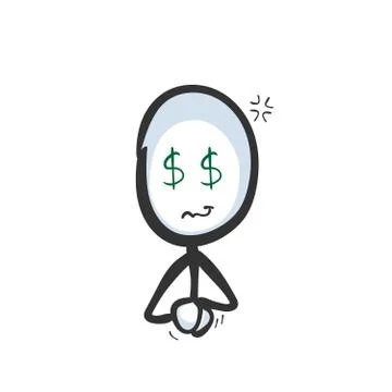 Dollar eyes greedy man. Vector simple want money, jealous materialistic person Stock Illustration