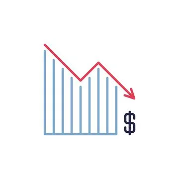 Dollar Falling Chart vector Devaluation and Financial Crisis colored icon Stock Illustration
