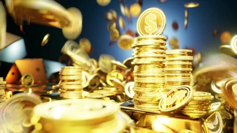 Dollar falling coins surrounded by gold bars 4k video footage Stock Footage 151020254