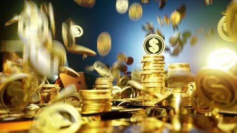 Dollar falling coins surrounded by gold bars 4k video footage Stock Footage 151020302