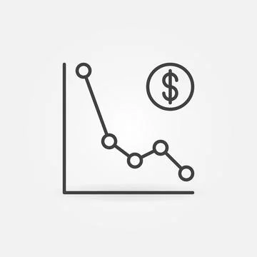 Dollar Falling Graph vector thin line Inflation concept icon Stock Illustration