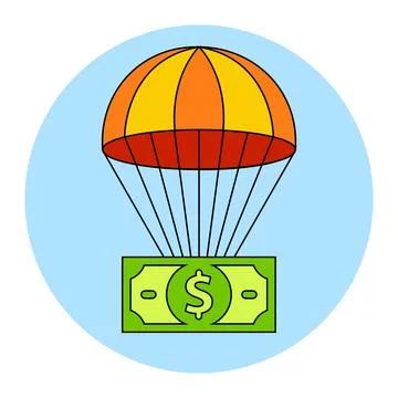 Dollar is falling smoothly on a parachute. Illustrazione stock