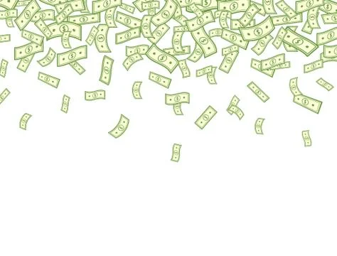 Dollar falling on white background. Banknotes icon explosion. Paper bank note Stock Illustration