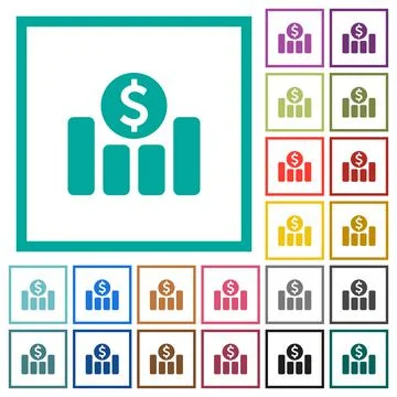 Dollar financial graph flat color icons with quadrant frames イラスト素材
