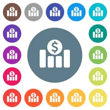 Dollar financial graph flat white icons on round color backgrounds Stock Illustration