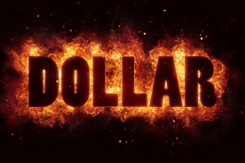 Dollar fire flames burn burning text explosion explode Stock Illustration