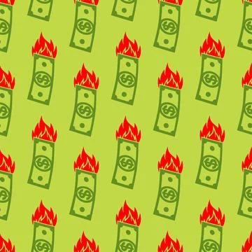 Dollar is on fire pattern seamless. Burning money background. Vector texture Stock Illustration