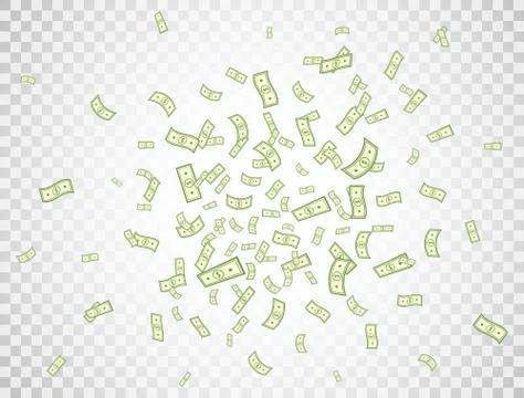 Dollar flying on transparent background. Banknotes icon explosion. Money in a Stock Illustration