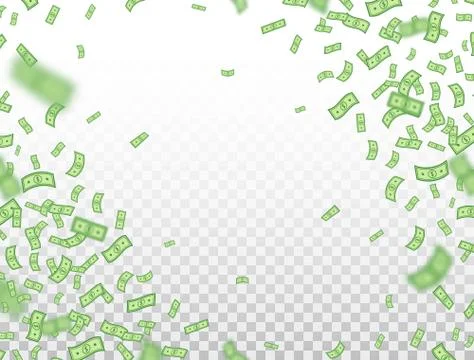 Dollar frame. Banknotes falling on transparent background. Dollars icon explo Stock Illustration