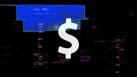 Dollar glitch VHS cryptocurrency mining data stream digital grid background Stock Footage 102040072