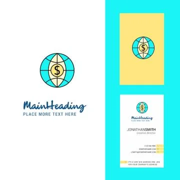 Dollar globe  Creative Logo and business card. vertical Design Vector Stock Illustration