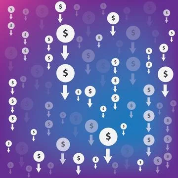 Dollar going down with arrow sign. Stock Illustration