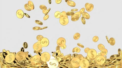 Dollar gold coins falling - 3d render with alpha channel. Stock Footage 167532182