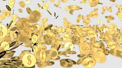 Dollar gold coins falling - 3d render with alpha channel. Stock Footage 167532318
