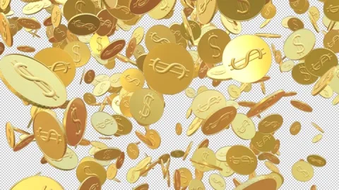 Dollar gold coins falling - 3d render with alpha channel. Stock Footage 167532418