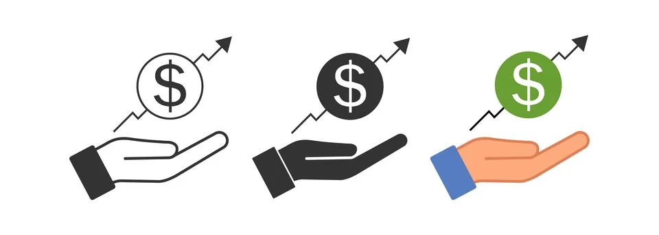 Dollar graph up an open palm icon. Offer chart business symbol. Sign finans.. Stock Illustration