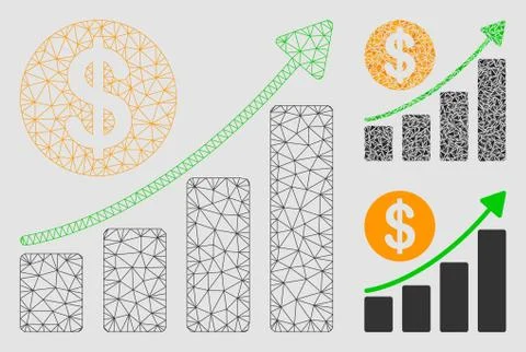 Dollar Growth Graph Vector Mesh 2D Model and Triangle Mosaic Icon Stock Illustration