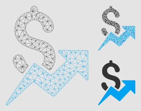 Dollar Growth Vector Mesh Carcass Model and Triangle Mosaic Icon Stock Illustration