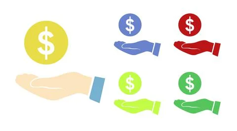 Dollar in a Hand Icon Set. Illustrazione stock