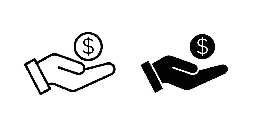 Dollar in hand icon set. Vector EPS 10 Stock Illustration