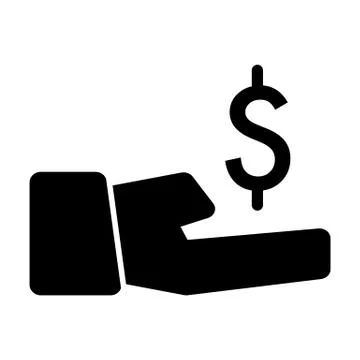 Dollar in hand vector icon. Black and white money illustration. Solid linear Stock Illustration