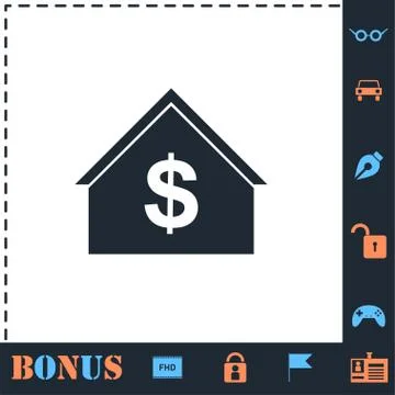 Dollar House icon flat Stock Illustration