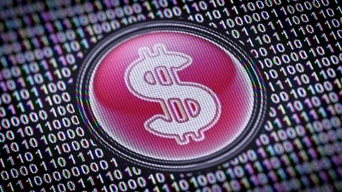 Dollar icon. Binary code ( array of bits ) in the screen. Looping footage Stock Footage 110772621