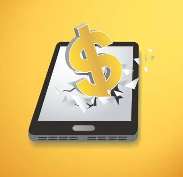 Dollar icon Breakthrough screen smartphone vector Stock Illustration