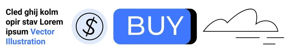 Dollar icon, Buy button, cloud outline, lorem ipsum text in a clean layout. I 스톡 일러스트