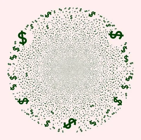 Dollar Icon Collage Explosion Spheric Globula Stock Illustration