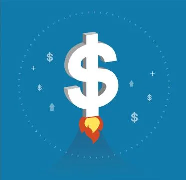 Dollar icon rising as a rocket increase value Stock Illustration