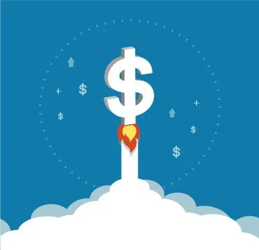 Dollar icon rising as a rocket increase value Stock Illustration
