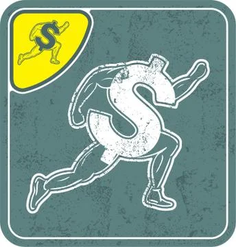 Dollar icon like runner on shabby background vector illustration. Stock Illustration