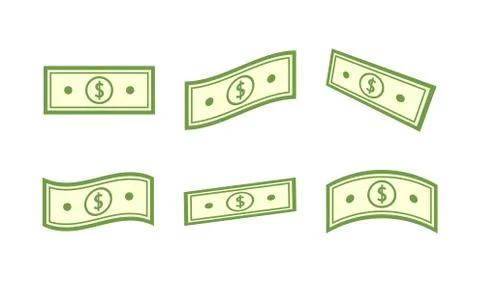 Dollar icon set. Banknotes symbol. Money in a flat style. Cartoon cash sign.  Stock Illustration