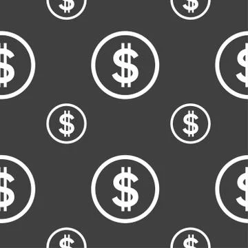 Dollar icon sign. Seamless pattern on a gray background. Vector Illustrazione stock