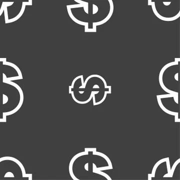Dollar icon sign. Seamless pattern on a gray background. Vector Stock Illustration