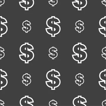 Dollar icon sign. Seamless pattern on a gray background. Vector Stock Illustration