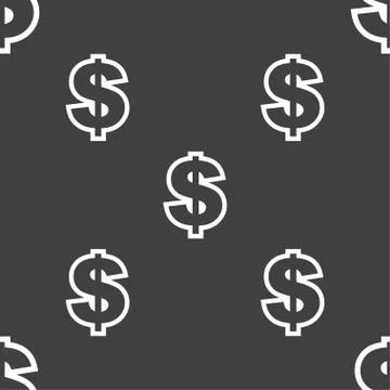 Dollar icon sign. Seamless pattern on a gray background. Vector Stock Illustration