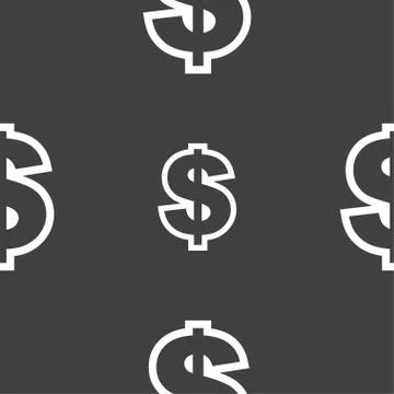 Dollar icon sign. Seamless pattern on a gray background. Vector Stock Illustration