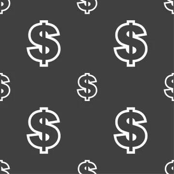 Dollar icon sign. Seamless pattern on a gray background. Vector Stock Illustration