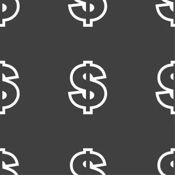 Dollar icon sign. Seamless pattern on a gray background. Vector Stock Illustration