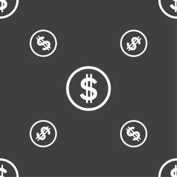 Dollar icon sign. Seamless pattern on a gray background. Vector Stock Illustration