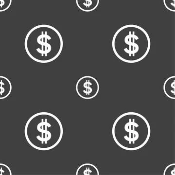 Dollar icon sign. Seamless pattern on a gray background. Vector Stock Illustration