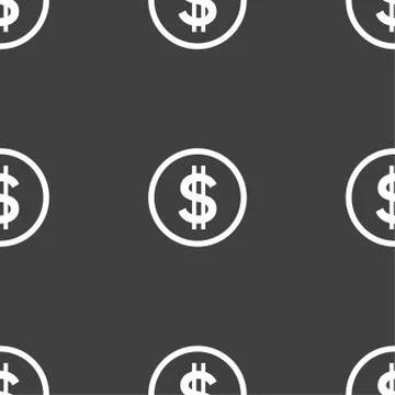 Dollar icon sign. Seamless pattern on a gray background. Vector Illustrazione stock