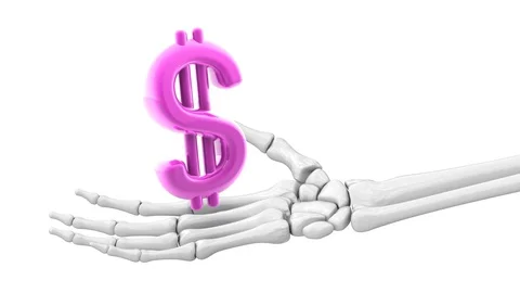 Dollar icon in skeletal hand. Looping footage. 3D Illustration. Stock Footage 128151939